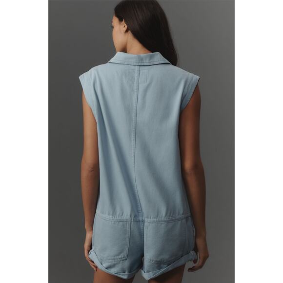 Anthropologie NWT Pilcro Sleeveless Neutral Blue Collared Romper XS - Picture 3 of 8